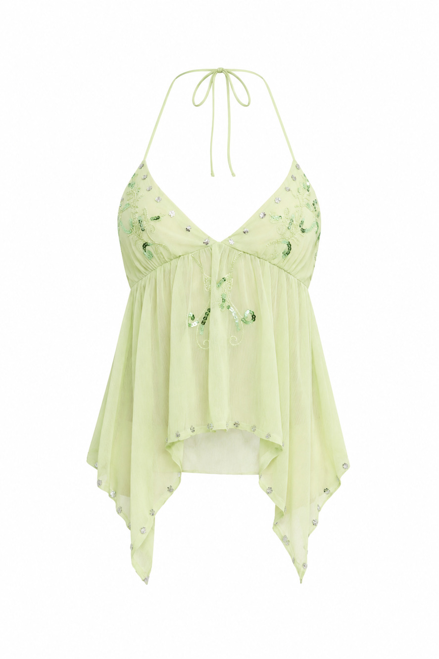 Princess Polly - Asymmetrical Beaded Top Green - XS (New With Tags)